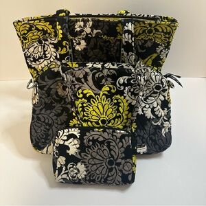 Vera Bradley 4-pc set - 2 shoulder bags, 1 makeup bag, 1 wristlet